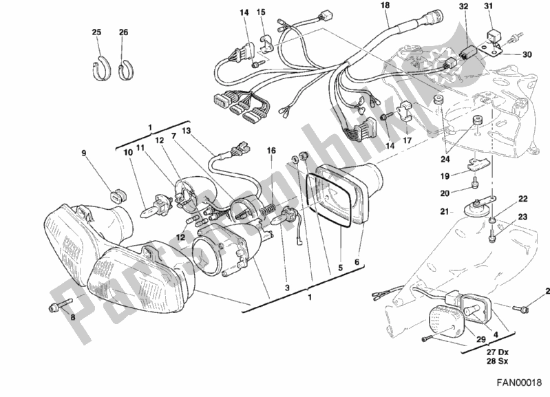 Alle onderdelen voor de Koplamp van de Ducati Superbike 996 SPS 2000